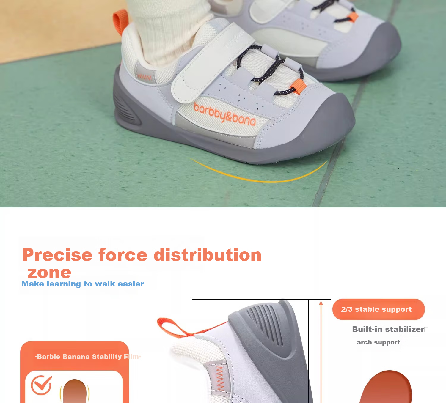 BARBBY&BANA Baby Walking Shoes, Infant Footwear, Spring/summer 2025, Breathable, for Ages 1-3, Soft Sole Functional Shoes, Black Purple Blue, Size 19 22