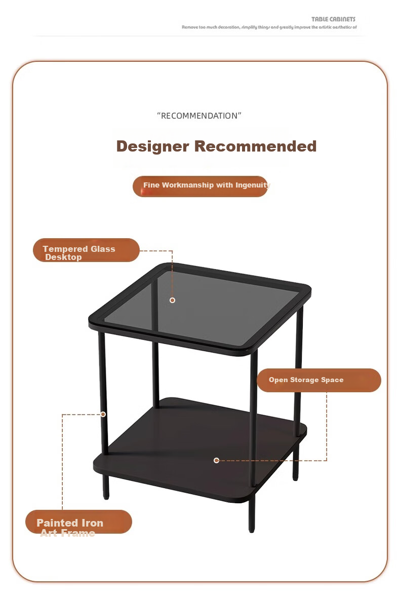 FENJIEXIAN Side Table, Coffee Table, Living Room Luxury Small Tea Table, Tempered Glass Tea Stand, Bedside Table, Double-Layer Storage Tea And Water Table 6