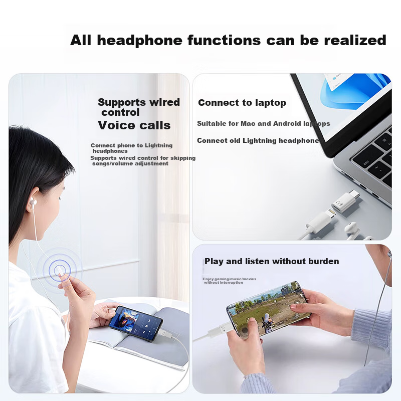 Переходник LinkStone Lightning на Type-C для наушников, для iPhone 15/16/17, Huawei, Xiaomi, iPad, ноутбуков, с поддержкой громкости и звонков