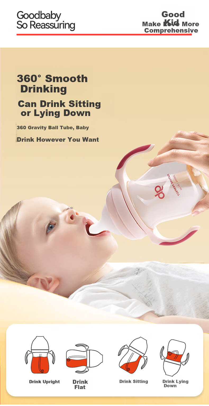 Gb PPSU Baby Bottle, Wide Mouth Bottle with Handle And Straw, Xiaohuomao Series, 300ml Blue, 6 Months+ 10
