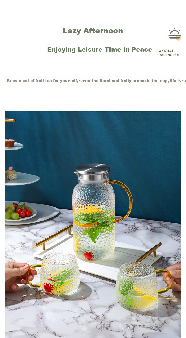 Fuguang Glass Cup, Heat-Resistant Glass Pitcher with Handle, Large Capacity Household Juice Cup, Flower Tea Cup, Teapot, Cold Water Pitcher 8