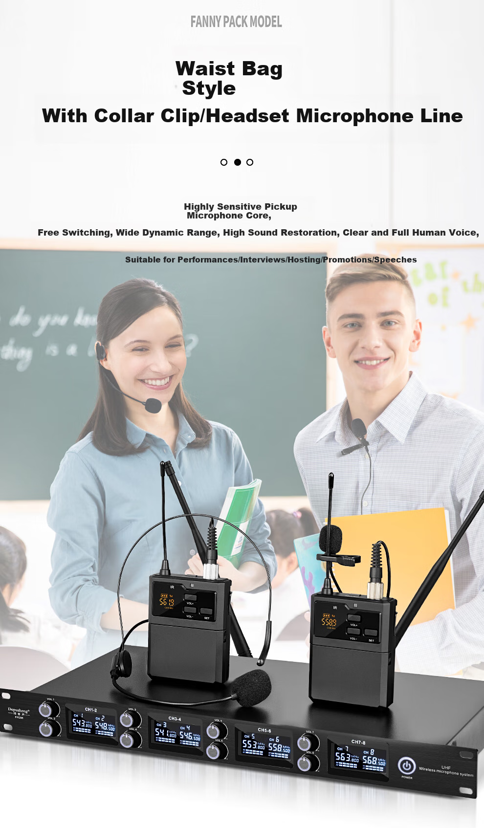 Depusheng DF208 Professional Wireless Microphone, One-To for Stage Performance, KTV Singing, Training, Video Conferencing, Hosting, School And Home Use, Frequency-Modulated Handheld Microphone with Anti-Howling Metal Desig 7