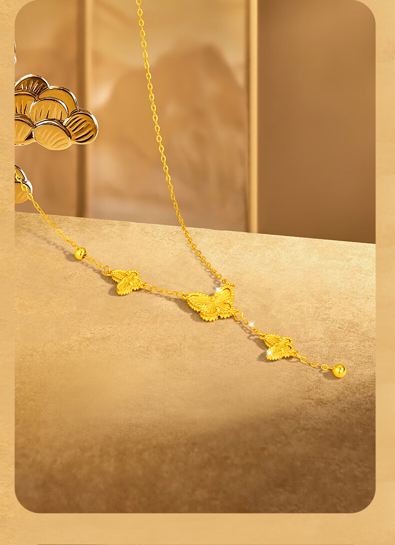 Jinliufu Auspicious Necklace for Women S925 Silver Butterfly Tassel Chain Pure Silver Gold Pendant Mother's Day Gift for Girlfriend 9
