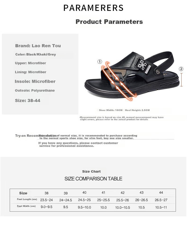 LAORENTOU Men's Beach Sandals, Summer Breathable Lightweight Metal Buckle Sandals, Casual Outdoor Shoes for Men LT13188 Black Size 43 4