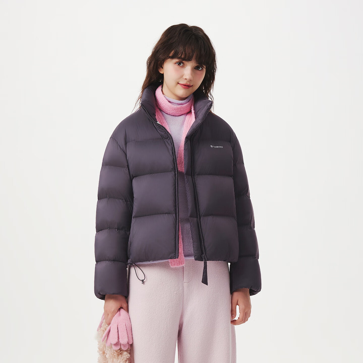 Tanboer Puff Down Jacket Women's Short Stand Collar Fashion Winter Puffer Coat 5530356D Dragon Nightshade Purple 160
