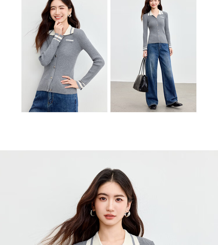Sentubila Wool-Blend College Style Knit Sweater Women Autumn Colorblock Striped Polo Collar Hollow Out Split Slim Top 10