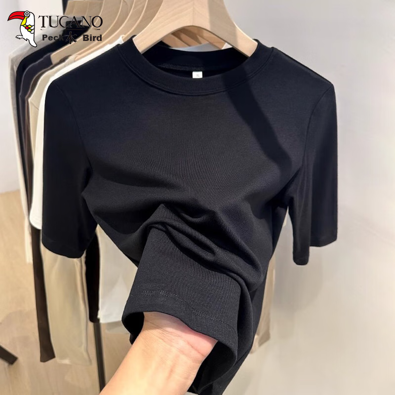 TUCANO Mid-Sleeve T-Shirt for Women, Five-Quarter Sleeve, Summer New Style, Inner Layer Slim-Fit Knitted Short-Sleeve Undershirt Top, White, L