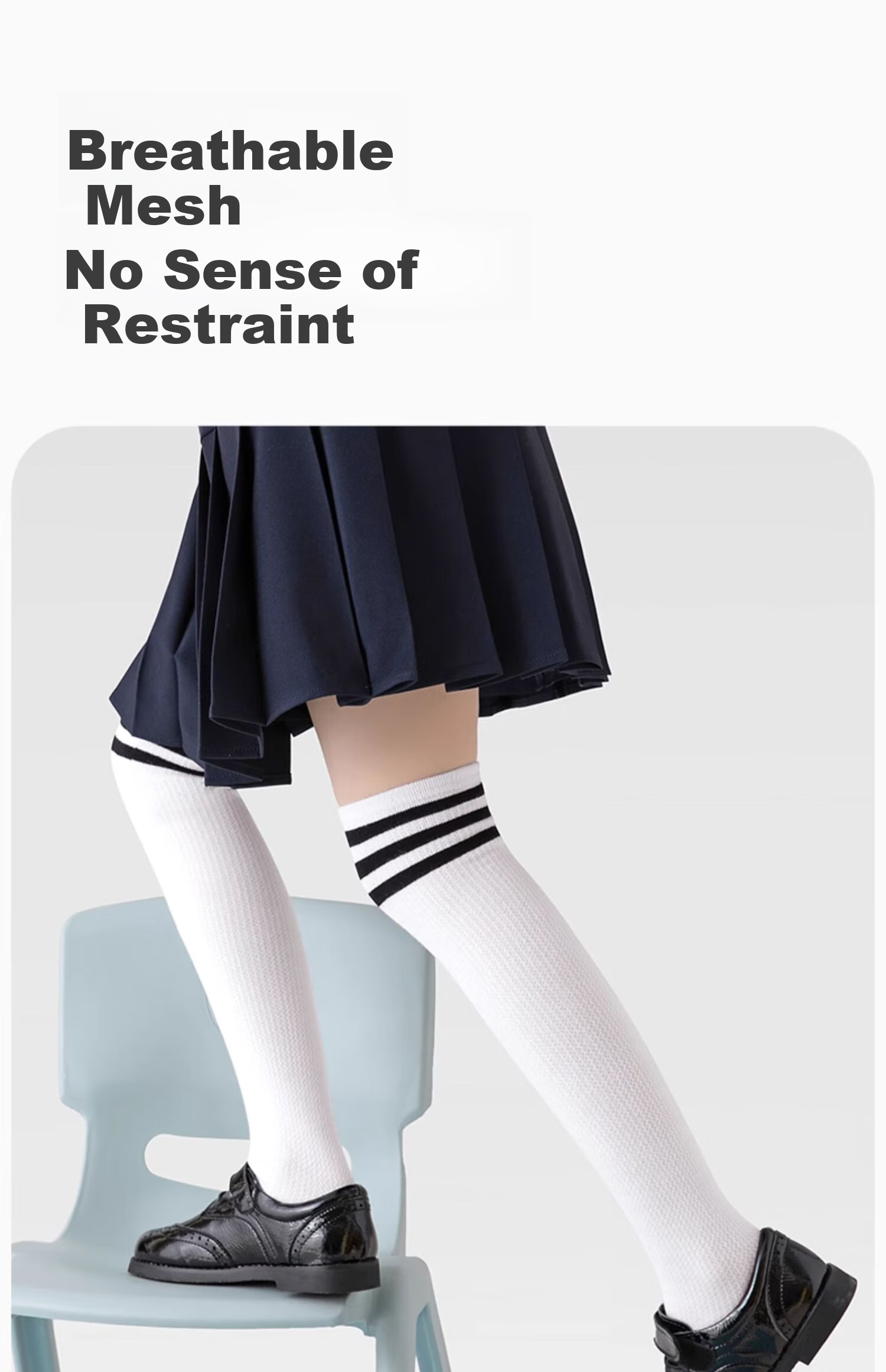 Bingxuemumian Children's Knee-High Socks, Girls' Summer Thin Mesh Socks, White Boys' Preppy Style Versatile Soccer Socks 17