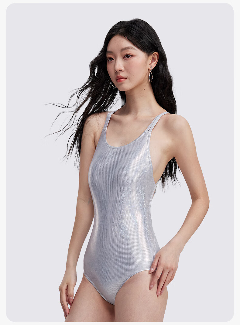 Keep Women's Stylish One-Piece Swimsuit, Triangle Swimwear for Swimming Pool And Hot Springs, High-End Racing Swimwear, Gray And White, Size S 15