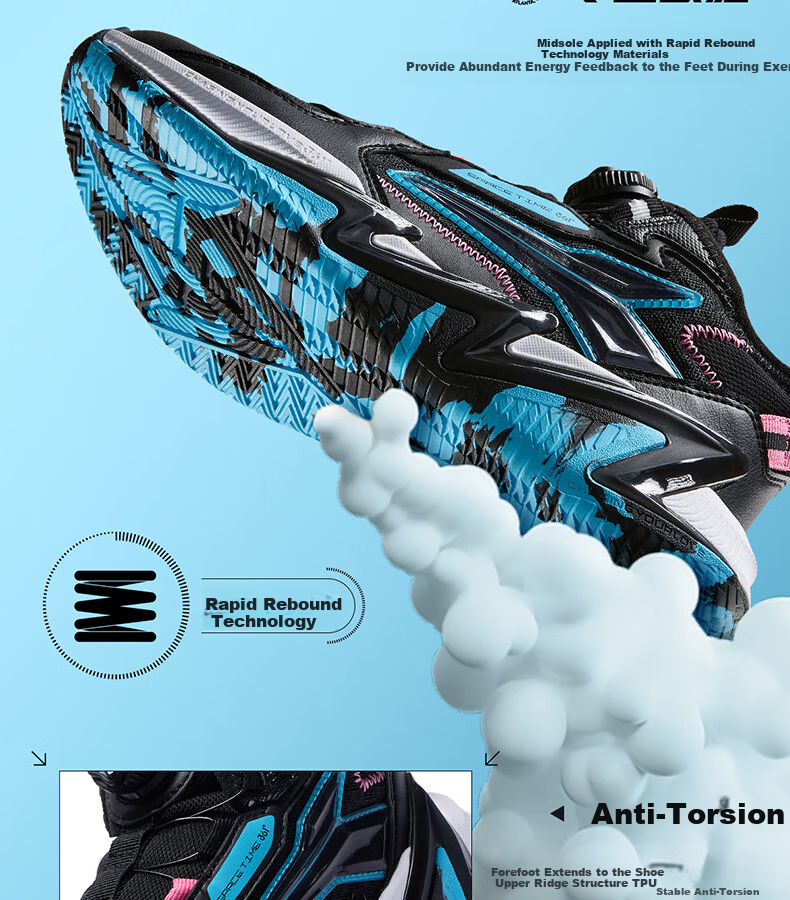 361° Kids' Sports Shoes 2025 Autumn Teenagers' Hard Court Wear-resistant Rapid Elastic Anti-twist Basketball Shoes Black Size 37 8
