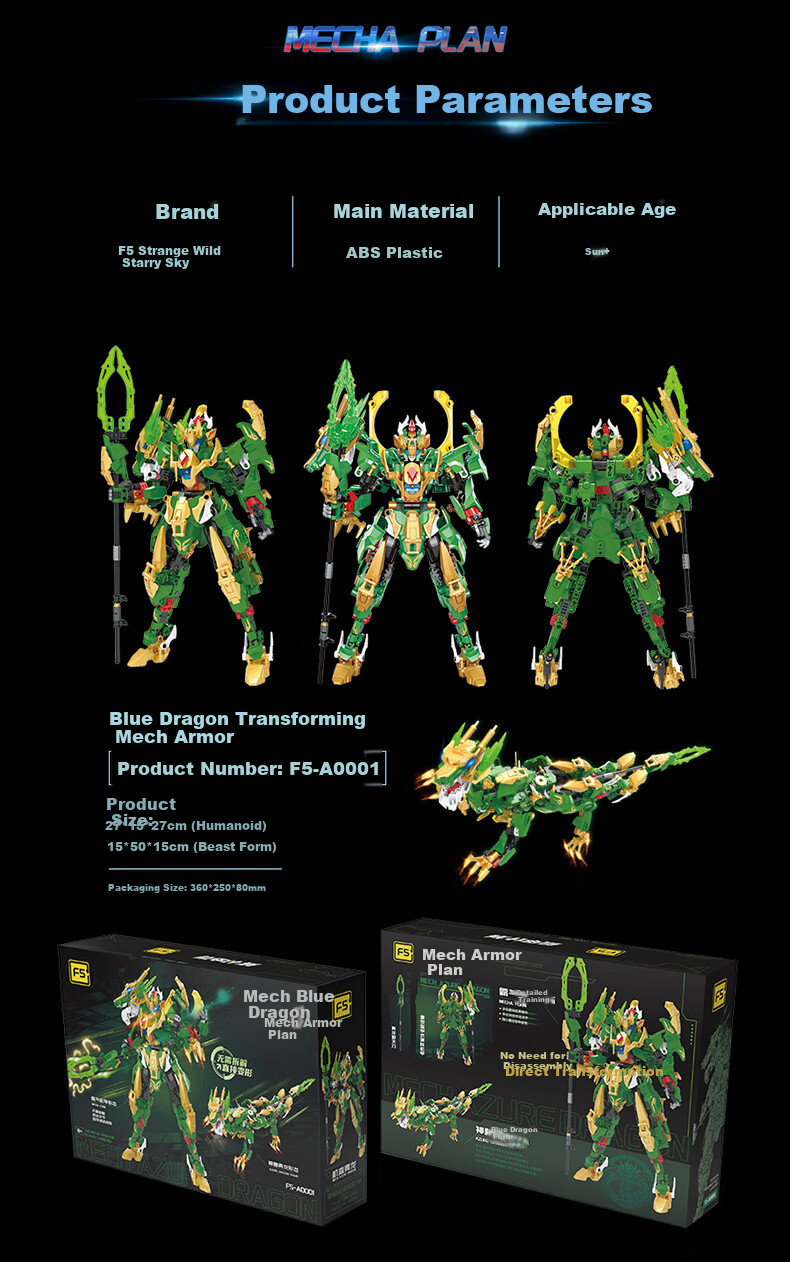 F5 Qinglong Transforming Mecha Model Building Blocks, Assembly Robot Gundam Toy, Birthday Gift for Boys And Girls 9