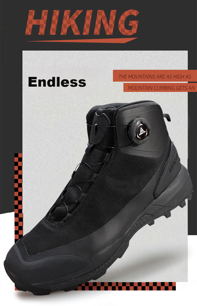HUMTTO High-Top Hiking Boots for Men, Non-Slip Wear-Resistant Trekking Shoes with Rotating Buckle, Portable Lace-Up Casual Men's Shoes, Black, Size 44 1