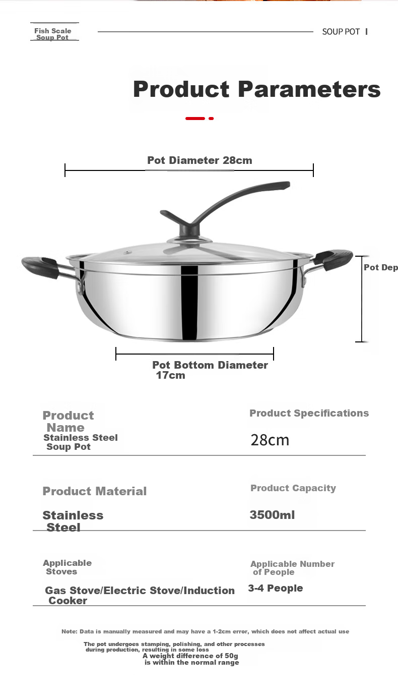 KEGOO Soup Pot Hot Pot Cookware Compatible with Gas Stove And Induction Cooker, 28cm Thick Stainless Steel Pot for Soup Making And Porridge Cooking KG114 5