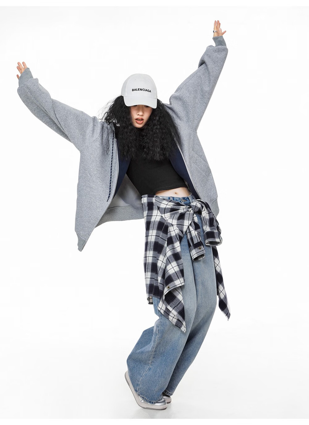 ICH MODE Women's Hoodie American Vintage Loose Fit Zip-up Sweatshirt Spring Autumn New Light Heather Gray L 18