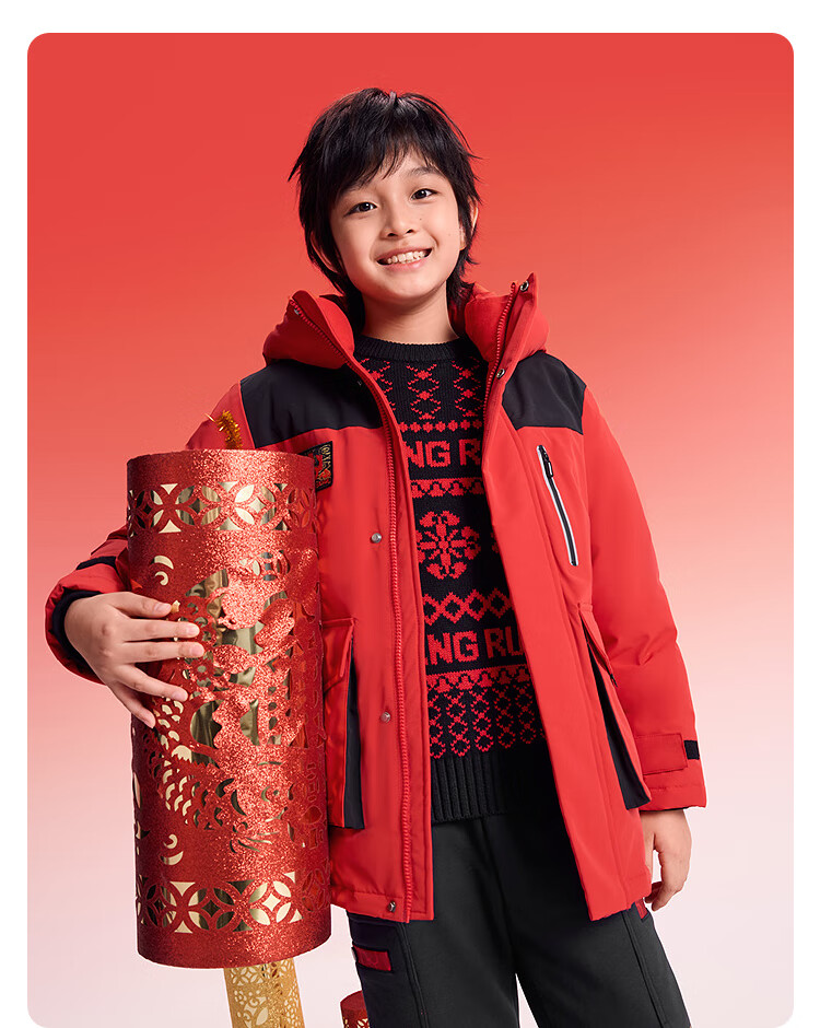 BALABALA Kids Down Jacket Boys Girls 2025 New Spring Warm Thickened Youth Red Festival Outfit Trend 3
