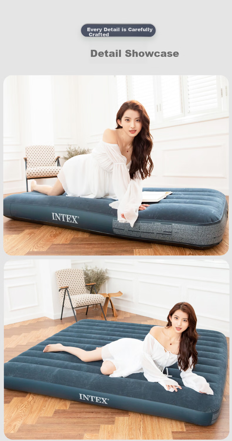 INTEX Double Inflatable Air Mattress, Home Floor Sleeping Pad, Camping Car Sleeping Mat for Two People, 152cm Wide, 64/7 Inch Thick 11