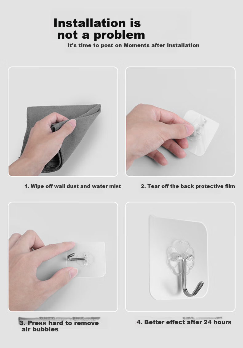 Mileqi Door Wall Hooks, No Drilling Required, Strong Adhesive, Wall-Friendly, No Damage to Wallpaper, Invisible Adhesive Hooks for Picture Frames, Transparent Style [60 Pieces] 8