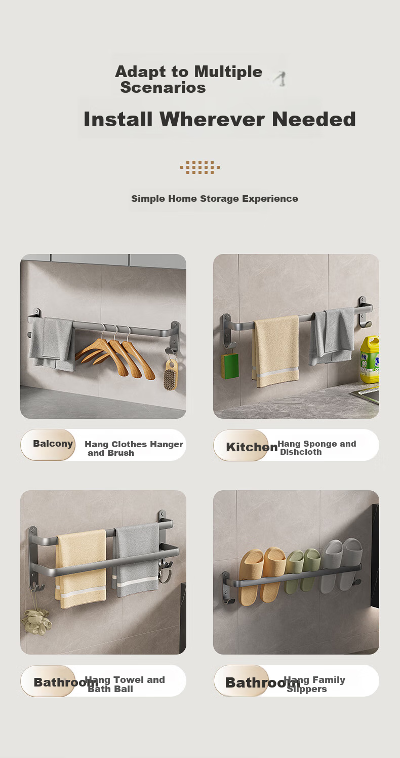 Baihan Towel Rack, Bathroom Storage Shelf, No Drilling Required, Toilet Washroom Hanging Accessories Set, Bathroom Storage Organizer 10