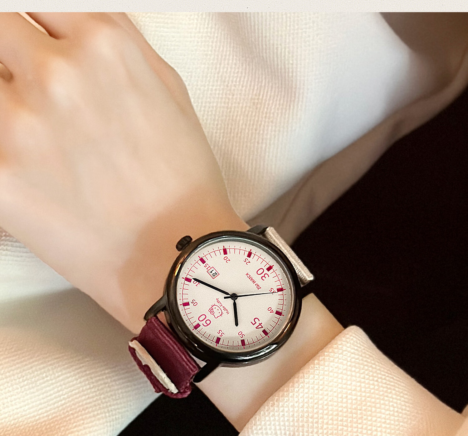 Hello Kitty Watch for Female Students, Specialized for Middle School And High School Exams, Retro Canvas Strap Quartz Watch, Sanrio Birthday Gift 19