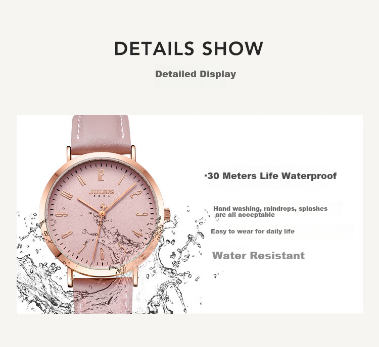 Julius Women's Watch, Fashionable Korean Style, Casual Large Dial Quartz Waterproof Ladies Watch for Students And Women, Pink JA-1017D 11