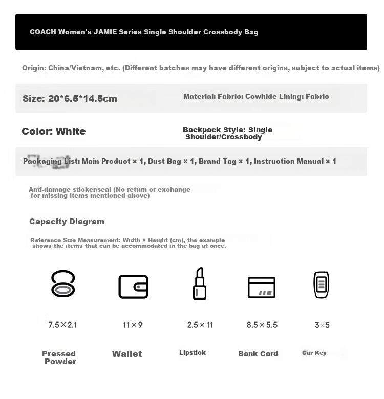 COACH [Brand Direct Supply], Women's JAMIE Small Shoulder Crossbody Camera Bag, White CQ875, New Year Gift 1