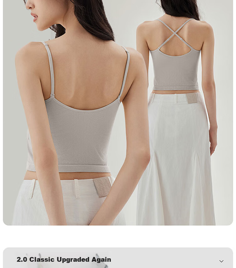 Banlian Women's Summer Camisole Tank Top with Built-In Bra Pads, Backless Design, Seamless White Strap Undershirt for Layering 6