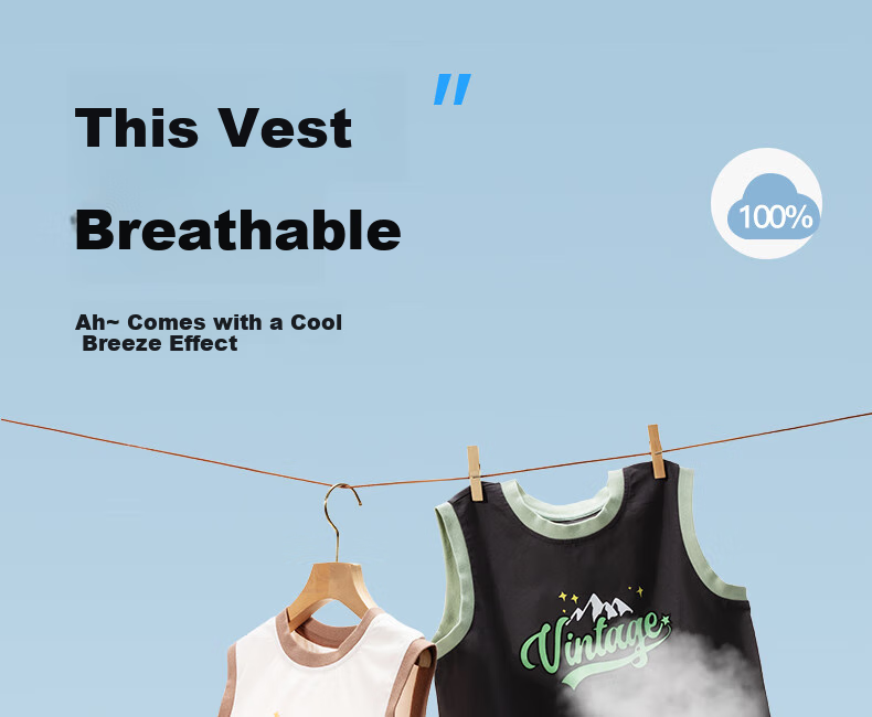 NUBIWU Children's Pure Cotton Tank Top, Summer Lightweight Breathable Undershirt, Boys Stylish Printed Sleeveless T-Shirt, Wide-Shoulder Vest 2