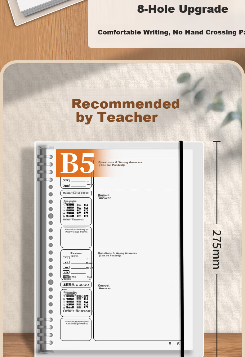 Xinshida B5/120-Page Vocabulary Notebook, Ebbinghaus Curve Word Memorization Book, English Vocabulary Notebook for Primary, Middle And High School Students, Portable Memorization And Writing Loose-Leaf Notebook, Cornell Method Accumulation B5 Large Thick Notebook 2