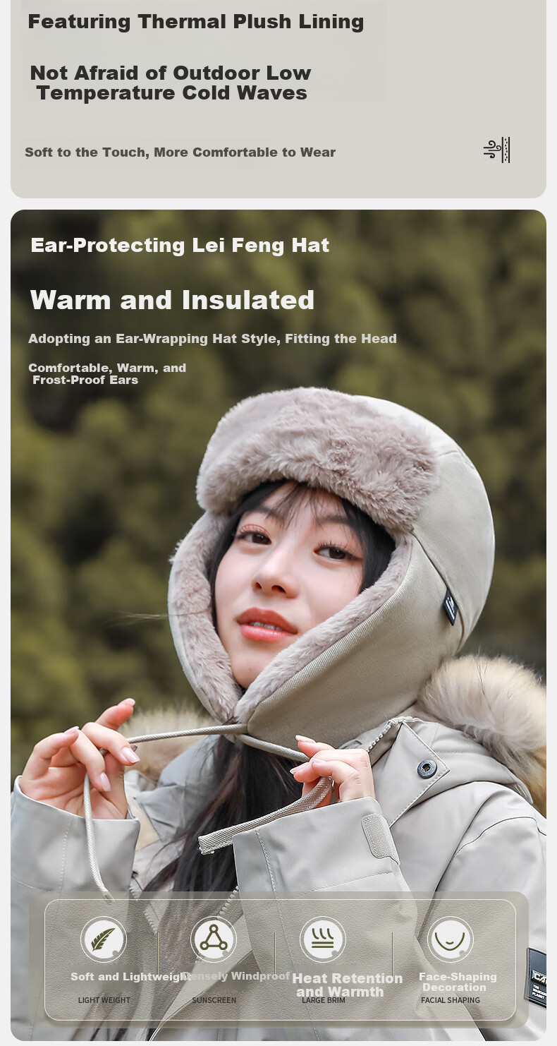 CAMEL Warm Lei Feng Hat for Autumn And Winter, Windproof with Ear Protection, Cotton Pilot Cap for Men And Women A1W3E3103 Black 2
