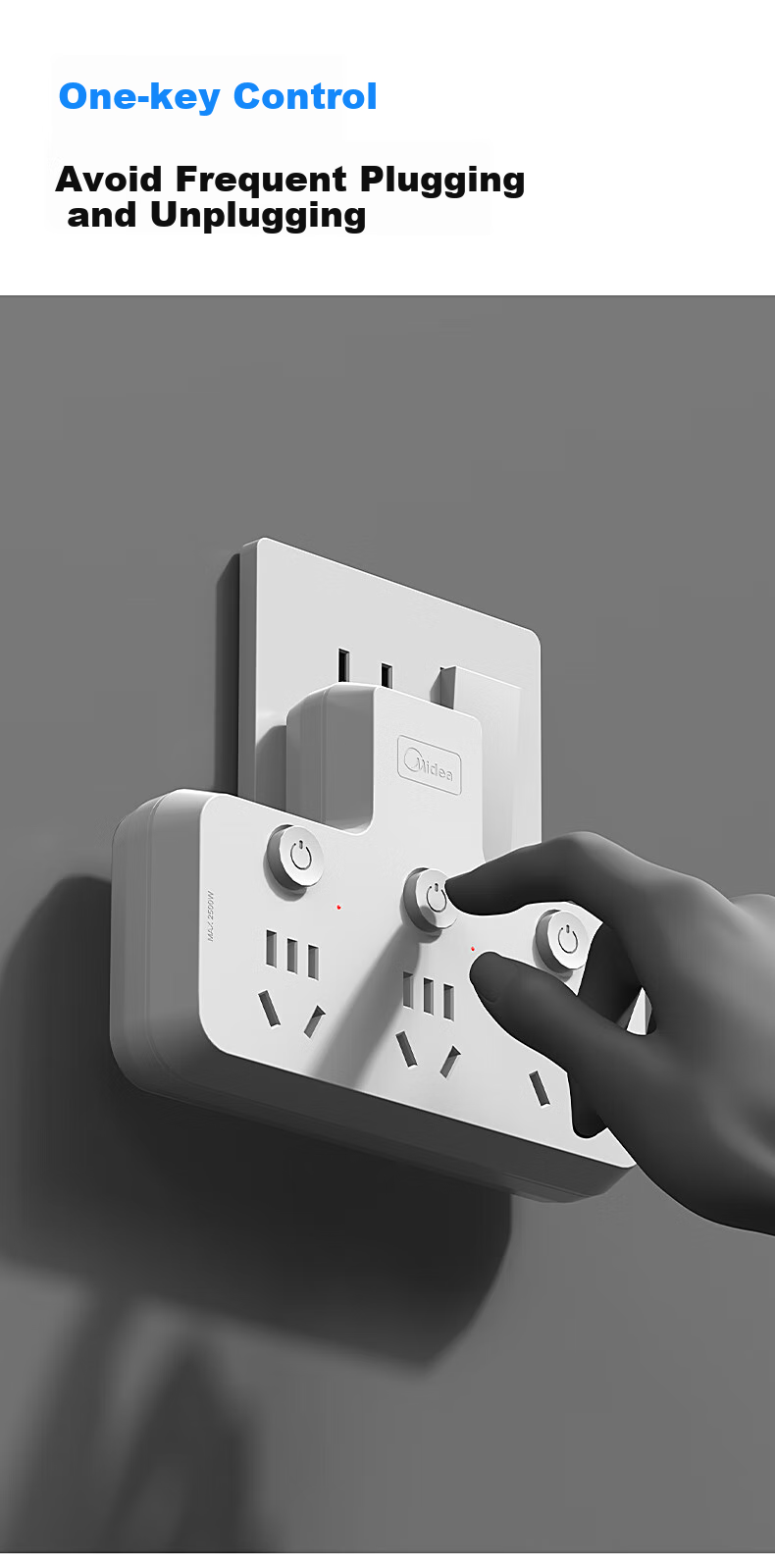 Midea Power Adapter/Three-Prong/One-To Socket/Power Converter/Power Strip, Master Switch 3 Outlets 5 Holes EP2ZKC35 4