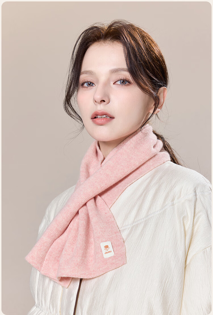 JIUMU Pure Wool Interwoven Small Scarf Women's Autumn Winter Warm Neck Warmer Lightweight Short Scarf for Girls 11