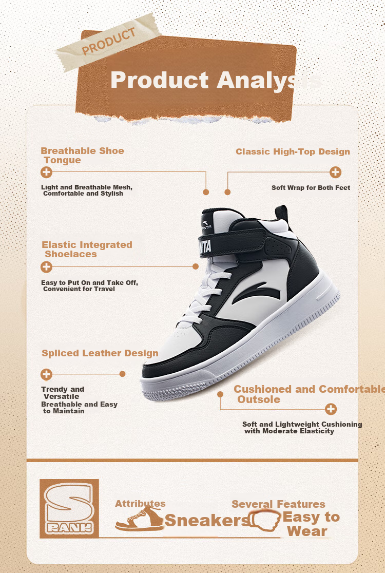 ANTA Children's Sports Shoes for Boys, Big Kids' Size 25, Autumn And Winter Casual Shoes, White Sneakers, High-Top Skateboard Shoes A12438004H 25