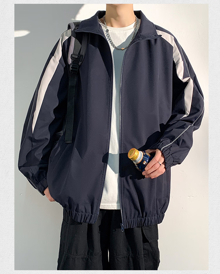Dingfengbaoluo Port Style Stand Collar Jacket Men Spring Casual Fashion Loose Sports Coat MUY24 Khaki S 2