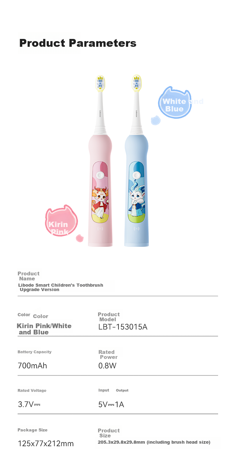 Hongmengzhixuan Li Bobe Smart Children's Electric Toothbrush, Food Grade Material Baby Toothbrush Gift for Ages 3-6 Birthday Present Pink 15