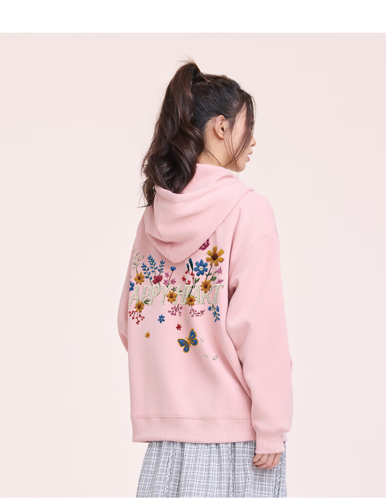 Charles Peach Heart New Autumn Love Embroidery Print Couple Jacket American Style Hooded Versatile Cardigan Sweatshirt Black S 3