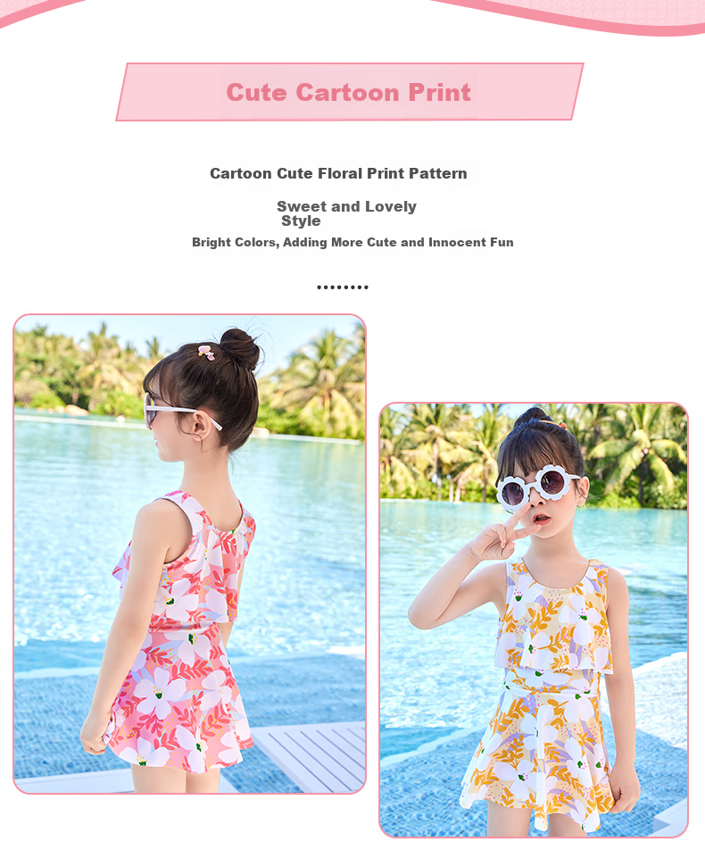 Youyou Children's Swimsuit, Girls' One-Piece Dress Swimwear, for Young And Middle-Aged Children, Hot Spring Swimwear, Five-Piece Set, 32630 Pink And White, Size L 2