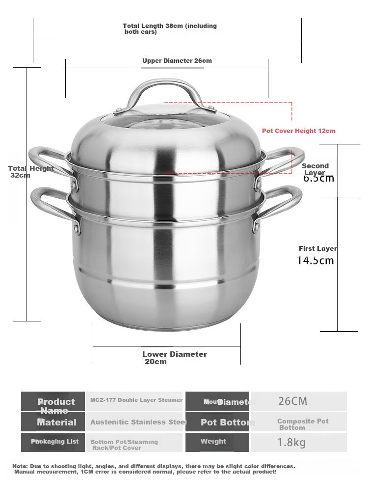 Maxcook Steamer Pot, Full 304 Stainless Steel, 36cm Two-Layer Steamer, Temperature-Sensing Bottom, Soup Pot, Compatible with Gas And Induction Stoves, MCZ729 4