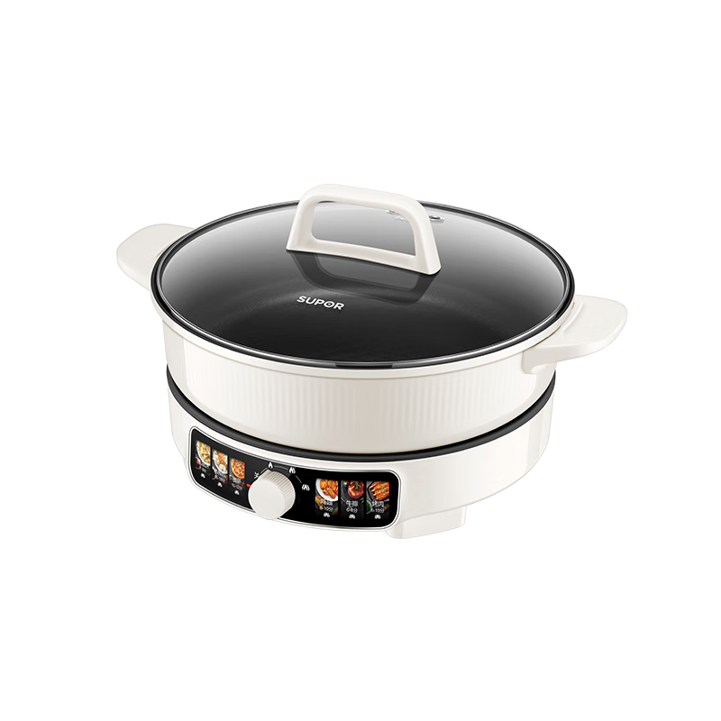 SUPOR 2100W High Power Electric Griddle Pancake Maker Sandwich Grill Electric Hot Pot BBQ Grill 70mm Deep 0-Fluorine Titanium Ceramic Plate Detachable Body JT30R822