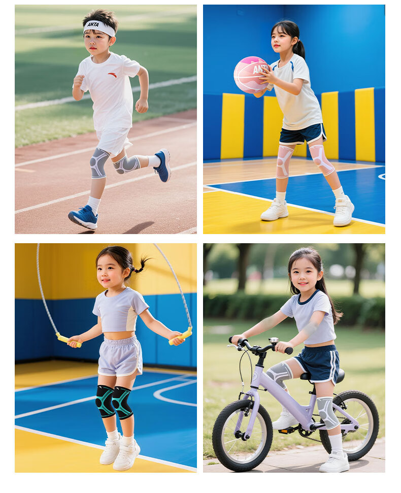 ANTA Kids Knee Pads Sports Basketball Running Leg Sleeves Anti-Fall Protective Knee Guards Black Blue M 1