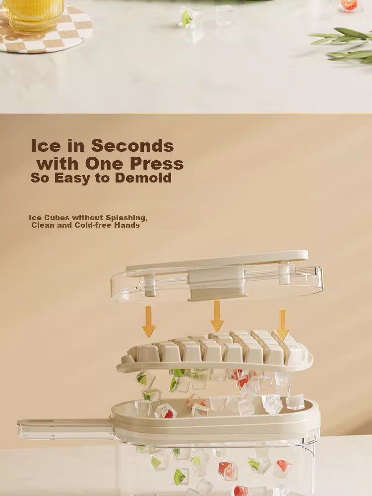 Jingmao Ice Cube Mold, Ice Tray, Freezer Mold, Ice Cube Maker with Storage Box, Double-Layer 56 Compartments, Includes Ice Scoop, Food Grade 3