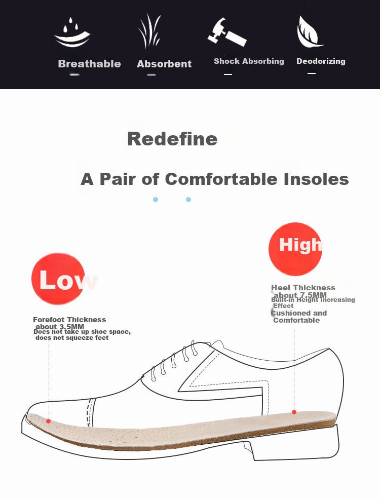FOOTOPPO Leather Shoe Insoles for Men And Women, Genuine Leather Sweat-Absorbing Thin Breathable Foot Cushioning Functional Casual Leather Insoles, Thickened 2
