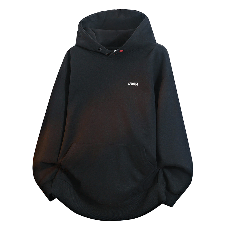 JEEP American Heavyweight Hooded Sweatshirt Men's Autumn Loose Button Design Pullover Long Sleeve T-Shirt Top