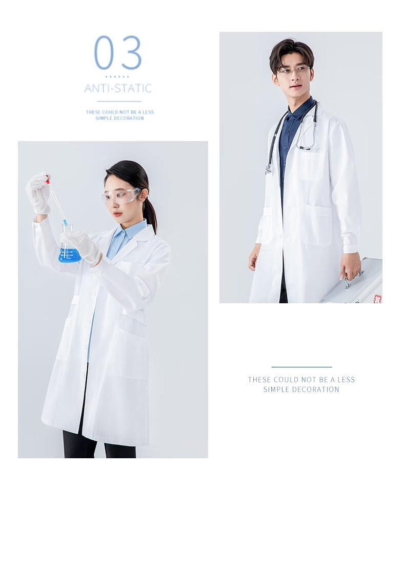 Lido According to Chen White Lab Coat Long Sleeve High-Quality Doctor Uniform Unisex Dental Clinic Oral Hospital Plastic Surgeon Long Sleeve Medical Student Chemistry Laboratory Physician Pharmacy Wor 2