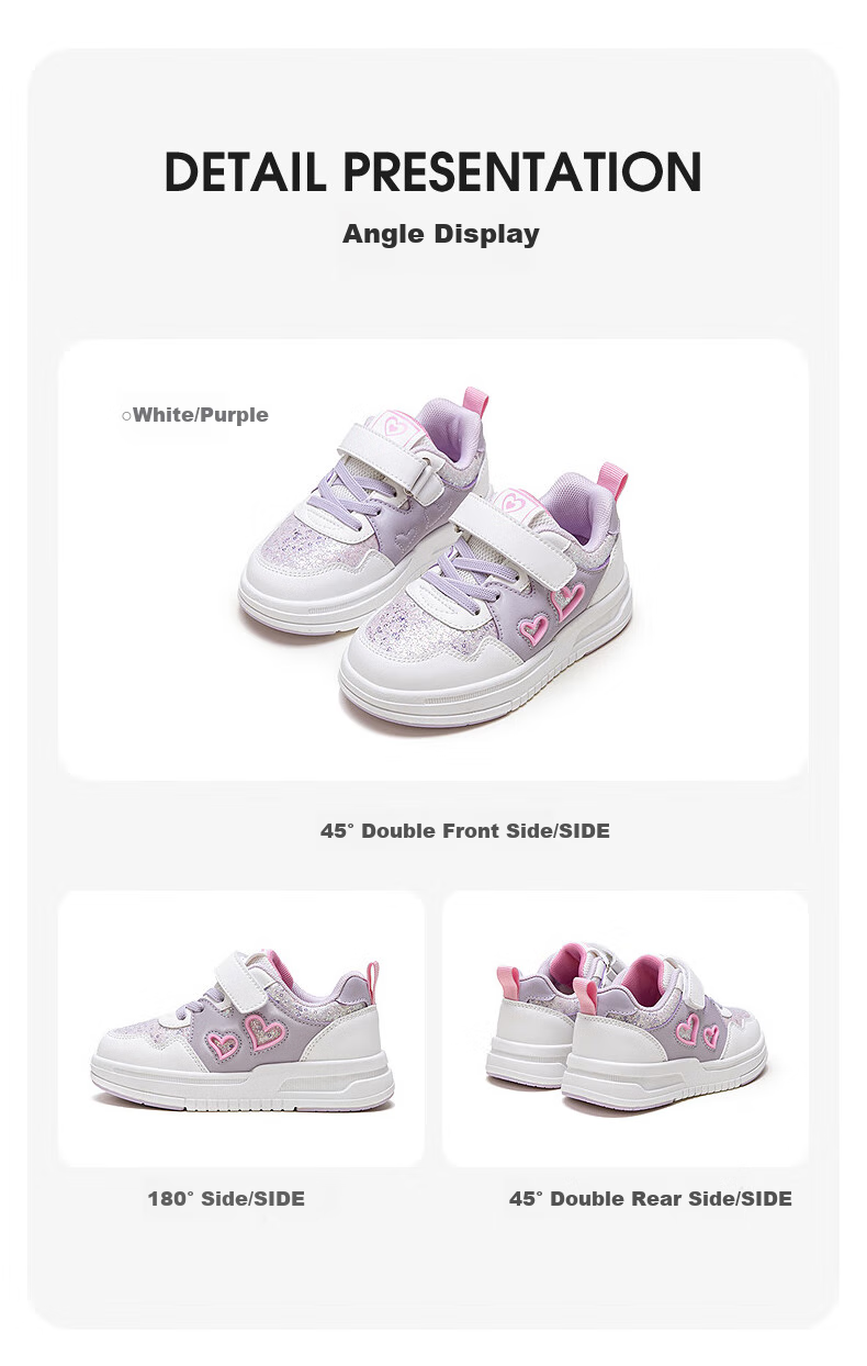 Follow Me Girls' Casual Sneakers Spring Autumn Breathable Soft Sole Non-Slip Sports Shoes White/Purple Size 30 6