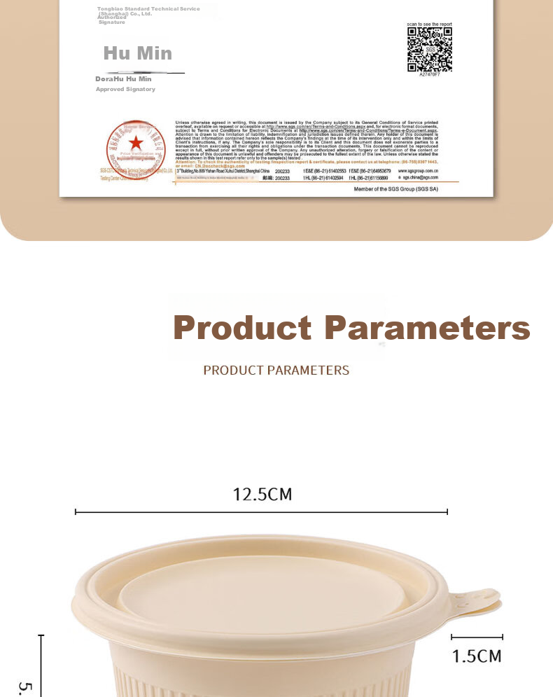 BJ Disposable Biodegradable Corn Starch Round Food Containers, 350*50 Set, Microwave-Safe Food-Grade Takeout Boxes 5