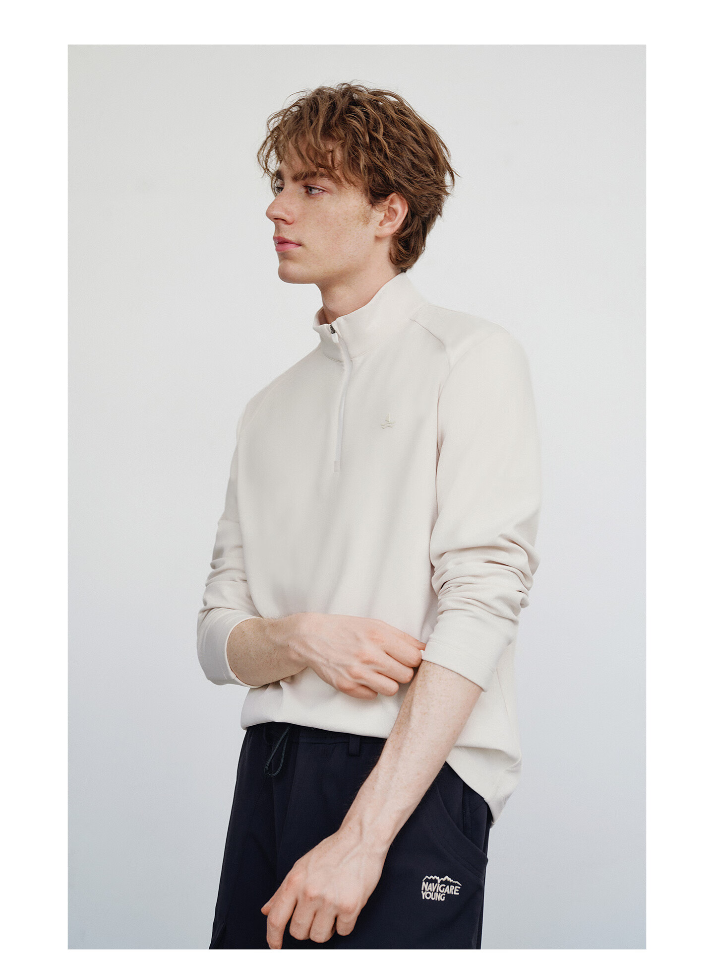 Navigare Celebrity-Inspired Small Sailboat Men's Half-Zip Brushed Casual Sweatshirt Inner Layer Top 1135845304 32