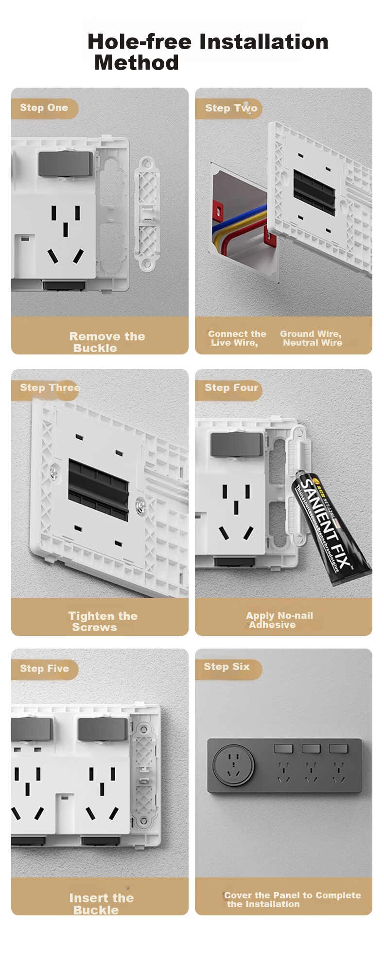 AUX 86 Concealed Extension Socket, White with Switch, No Drilling Required, Multi-Functional Converter, Three Outlets, 26 Holes, Left Expansio 12
