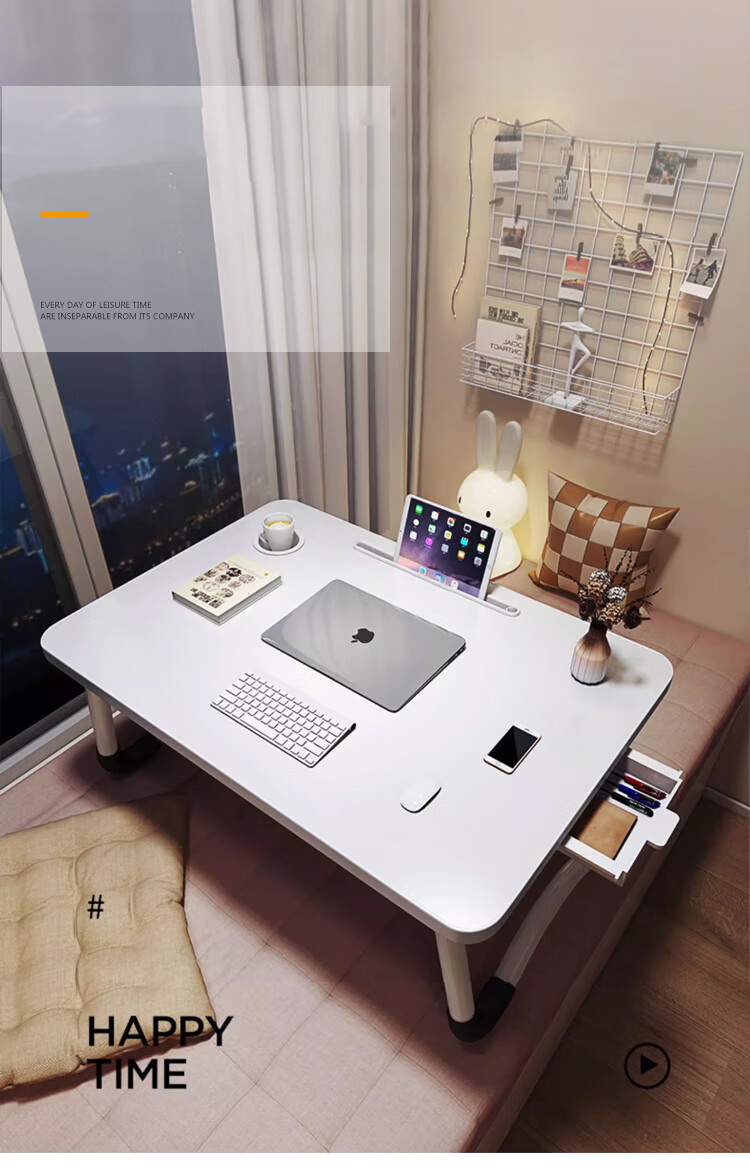 Huakaizhi Bedside Table, Laptop Desk, Study Desk, Writing Small Table BGZ692 with Drawer, White, 60*40 1