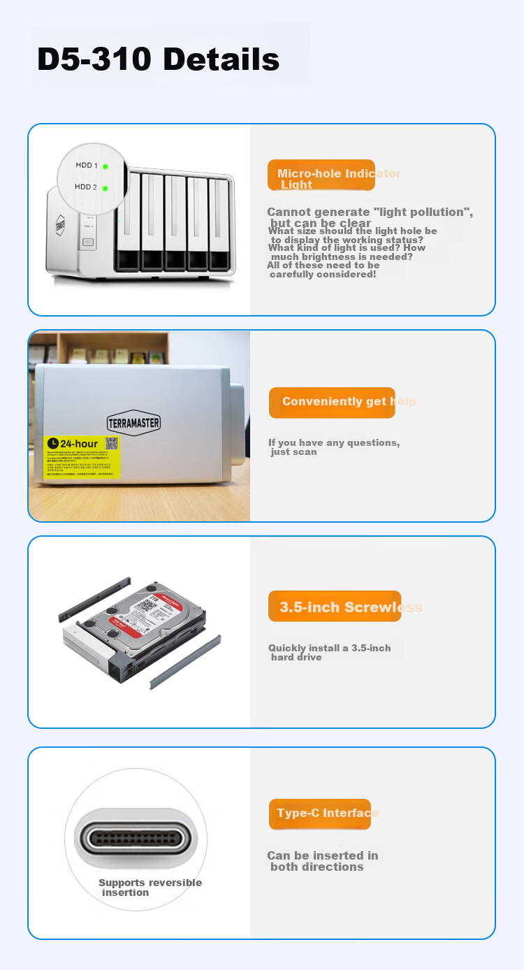 TERRA MASTER D5-310, 5-Bay RAID Disk Array Enclosure, Hard Drive Enclosure Suitable for NAS Expansion Storage, Compatible with 2.5/3.5-Inch Mechanical And Solid-State SATA Hard Drives, Universal Hard Drive Cabinet 7