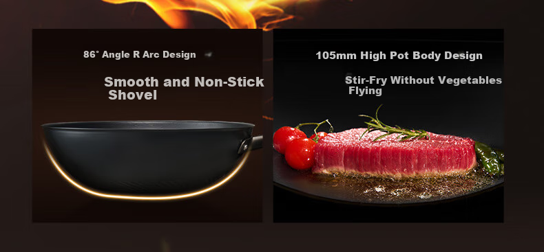 ASD Wok, Magic Titanium Iron, Zero Fluorine Coating, Non-Stick Frying Pan, Fluorine-Free Coating, Cooking Pan, 30cm, Compatible with Induction Cookers, T10A 15